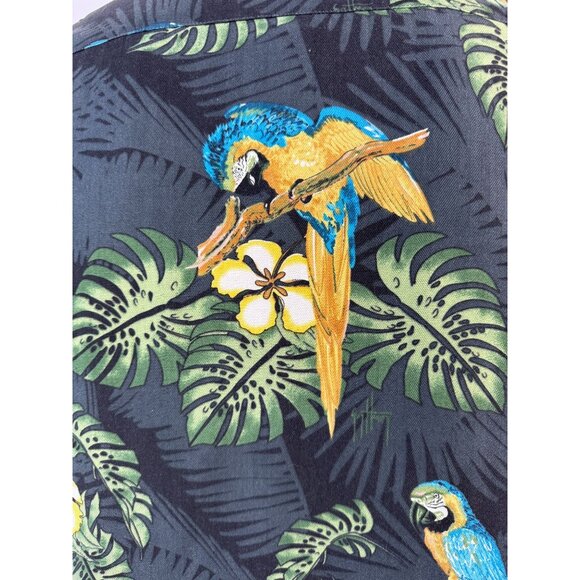 Guy Harvey By Aftco Bluewater Parrot Floral Silk Hawaiian Shirt M - Picture 7 of 16